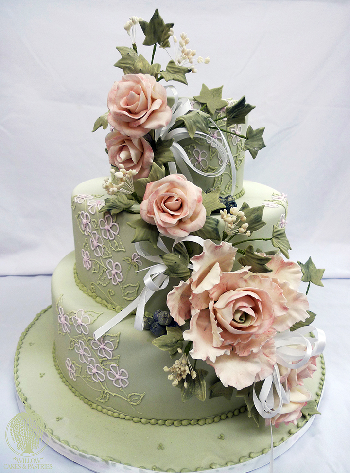 Willow Cakes & Pastries 3-Tier White on white wedding cake