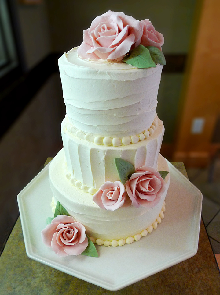 Willow Cakes & Pastries 3-Tier White on white wedding cake