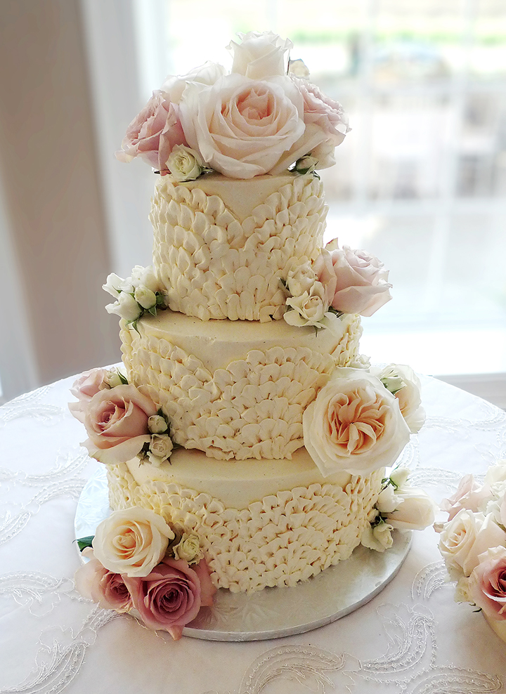 Willow Cakes & Pastries 3-Tier White on white wedding cake
