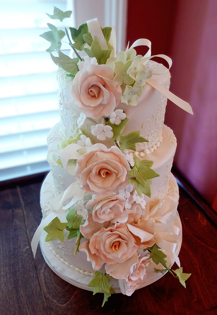 Willow Cakes & Pastries 3-Tier White on white wedding cake